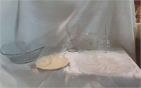Glass serving items , tea candle light and bell