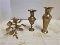 Brass vases plus one  tallest 6"L