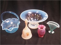 Five pieces of opalescent colored glass including