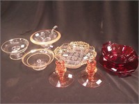 Nine pieces of vintage elegant glass: 9"