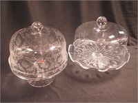 Two crystal cake stands with covers: one by