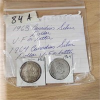 1963 and 64 Canadian silver dollars