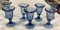 7 blue stemware glasses