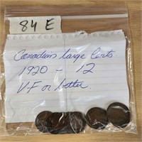 12 - 1920 Canadian large penny v-f or better