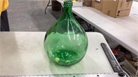 Large green glass jar 18 tall