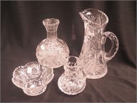 Four pieces of vintage cut glass: 8 1/4" water