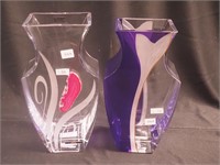 Two 11 1/8" high glass vases Made in