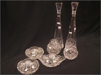 Seven pieces of cut glass: pair of 16" high