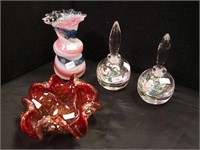 Pair of bulbous 7" high perfume bottles with pair