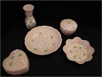Five small pieces of Belleek china, all