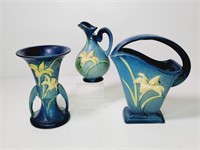 3 Roseville Pottery Blue Zephyr Lilly Pattern