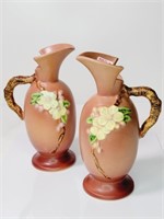 2 Roseville Pottery Apple Blossom Pink Vases