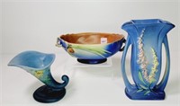 3 Roseville Pottery Pieces: 2 Vases & 1 Bowl