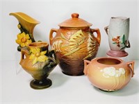 5 Roseville Pottery: Clematis, Freesia, Vases