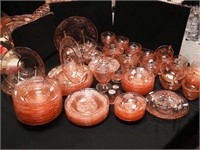 83 pieces of Depression glass Rose of