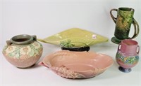 5 Roseville Pottery Pieces: Bushberry, Baneda