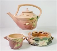 3 Roseville Pink Snowberry Teapot, Ash Tray