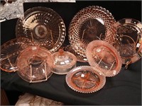 10 pieces of pink Depression glass: Cherry