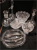 Seven pieces of glassware including three
