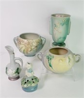 5 Roseville Pottery: Moss, Ixia, Poppy Rose