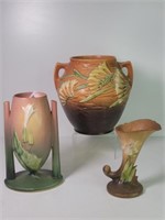 3 Roseville Pottery Vases: Iris, Freesia & Other