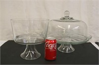Glass Cake Stand w/ Cover & Trifle Bowl