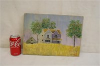 Vintage Oil on Canvas House Scene ~ 10" x 14"