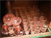 37 pieces of pink Depression glass: