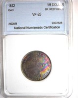 1822 1/4 Dollar NNC VF-25 British West Indies