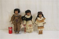 3 Collectible Native American Porcelain Dolls
