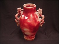 12 1/2" high Chinese art pottery vase, red and