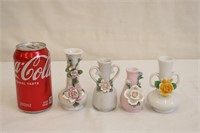 4 Miniature Vases w/ Flower Details