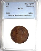 1843 Half Penny NNC XF-40 Nova Scotia