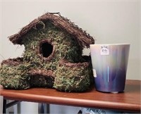 Moss and twig birdhouse and flower pot