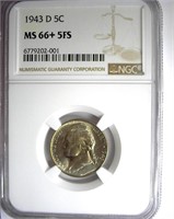 1943-D Nickel NGC MS-66+ 5FS LISTS FOR $150
