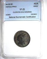 44-30 BC Cleopatra VII & Caesarian NNC VF-25 AE24