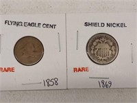 FLYING EAGLE CENT AND SHIELD NICKEL
