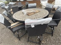 7pc Sunbrella patio table and 6 bar stools.