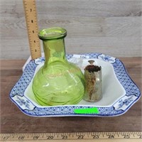Blue England bowl/ Green vase/ tooth pick holder/