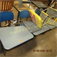 GROUP OF 3 SCHOOL DESKS AND ONE STEP STOOL