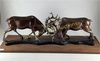 Deer Locking Horns Bronze Table Top Sculpture