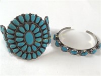 (2) Sterling Silver Bangles W/ Turquoise Like
