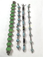(4) Sterling Silver Bracelets W/ Natural Stones