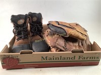 Ozark Trail Boots and 4 Vintage Catcher's Mitts