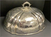 Large Heavily Engraved Meat Dome or Entree Cover