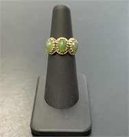 14 KT Three-Stone Jade Ring