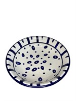 Large Decorative Presentation Bowl W/ Blue Spots