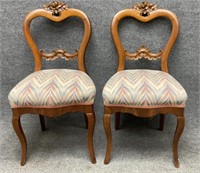 Pair of Hand-Carved Antique Walnut Chairs