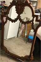 183 - WALL MIRROR W/ CARVED WOOD FRAME 49"T (Q85)