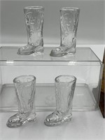 4 vintage cowboy boot shot glasses